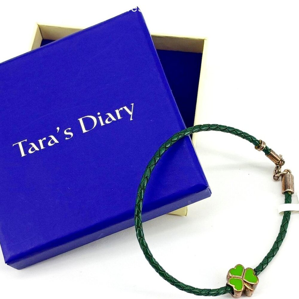 Green Leather Bracelet & Solvar Four Leaf Clover Bead